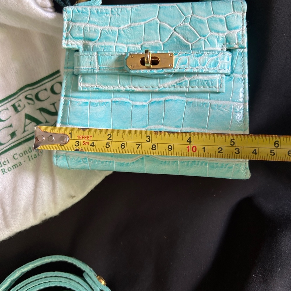 Mini Croc-Embossed Crossbody Bag in Aqua - Picture 6 of 9